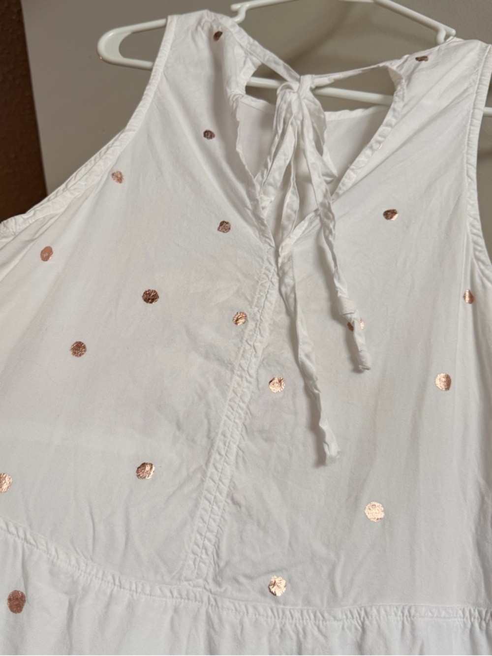 Anthropologie White Rose Gold Polka Dot Print Preppy Coastal Shift Mini Dress M - Picture 4 of 6